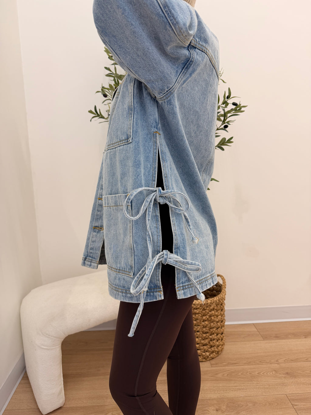 Lace Up Oversized Denim Jacket
