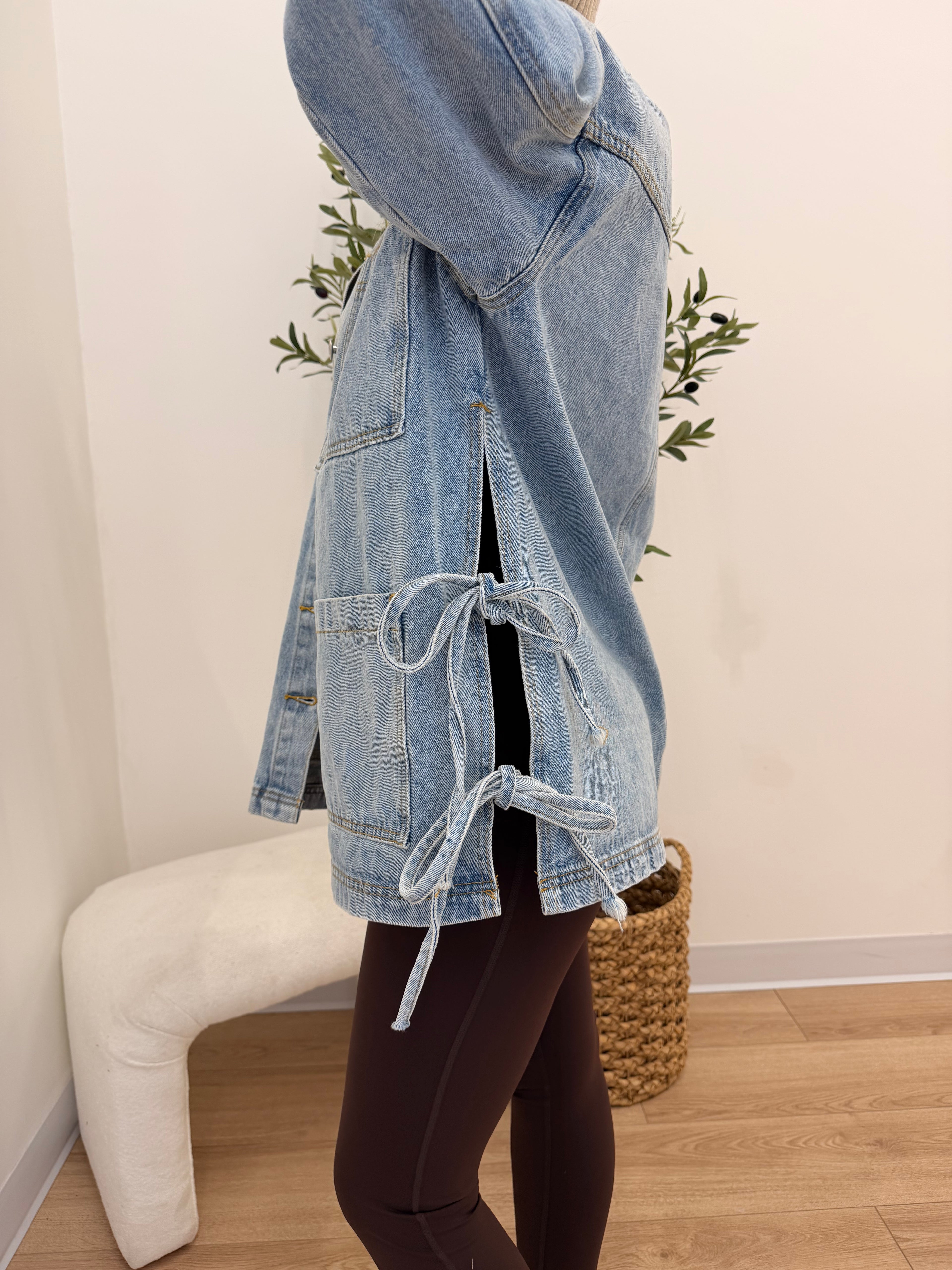 Lace Up Oversized Denim Jacket