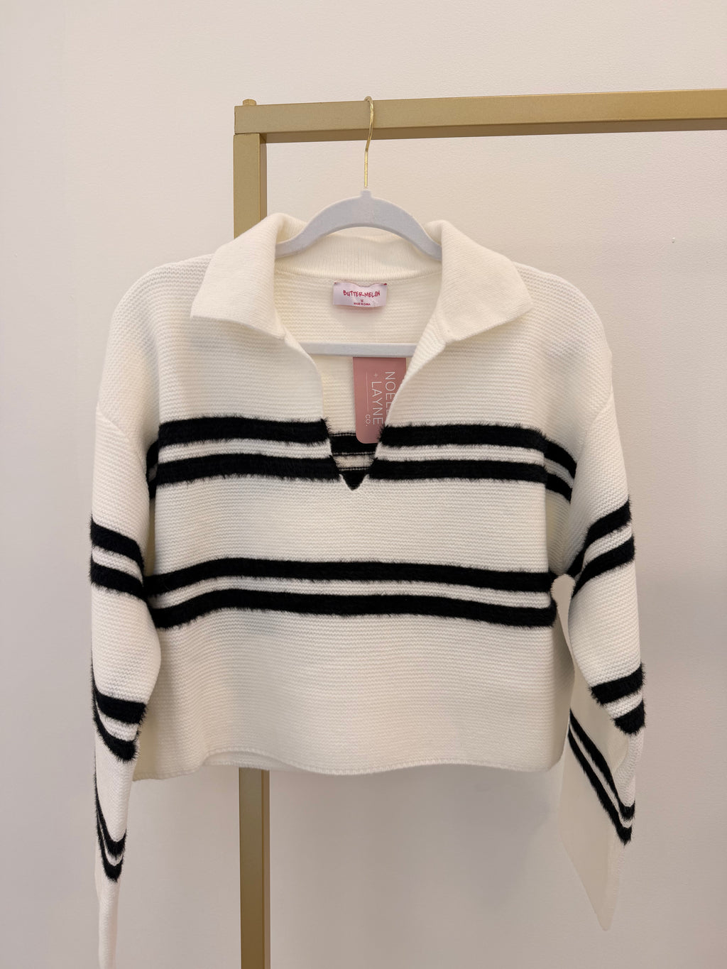 Black + White Striped Cropped Sweater