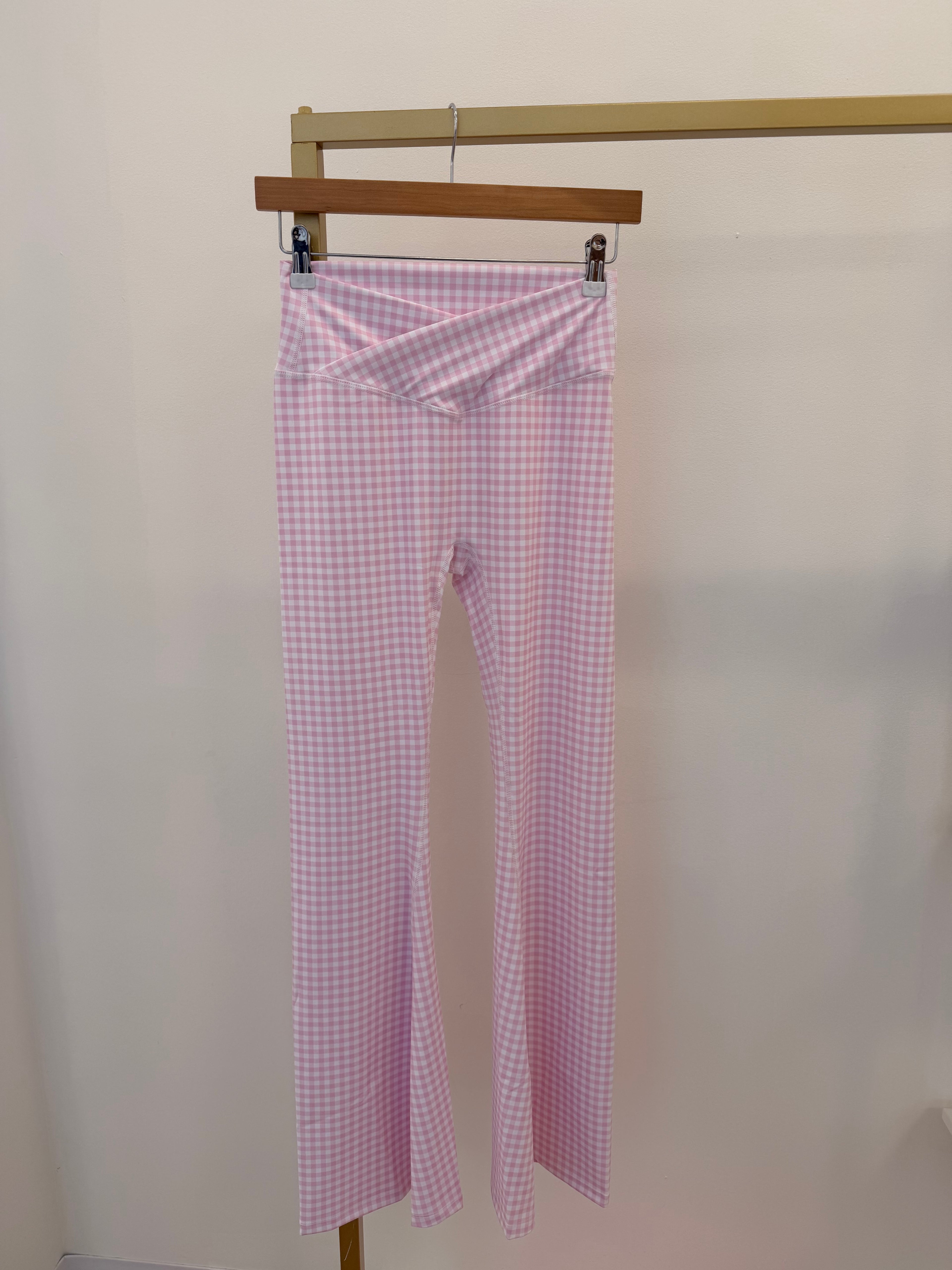 Gingham Crossover Flared Leggings
