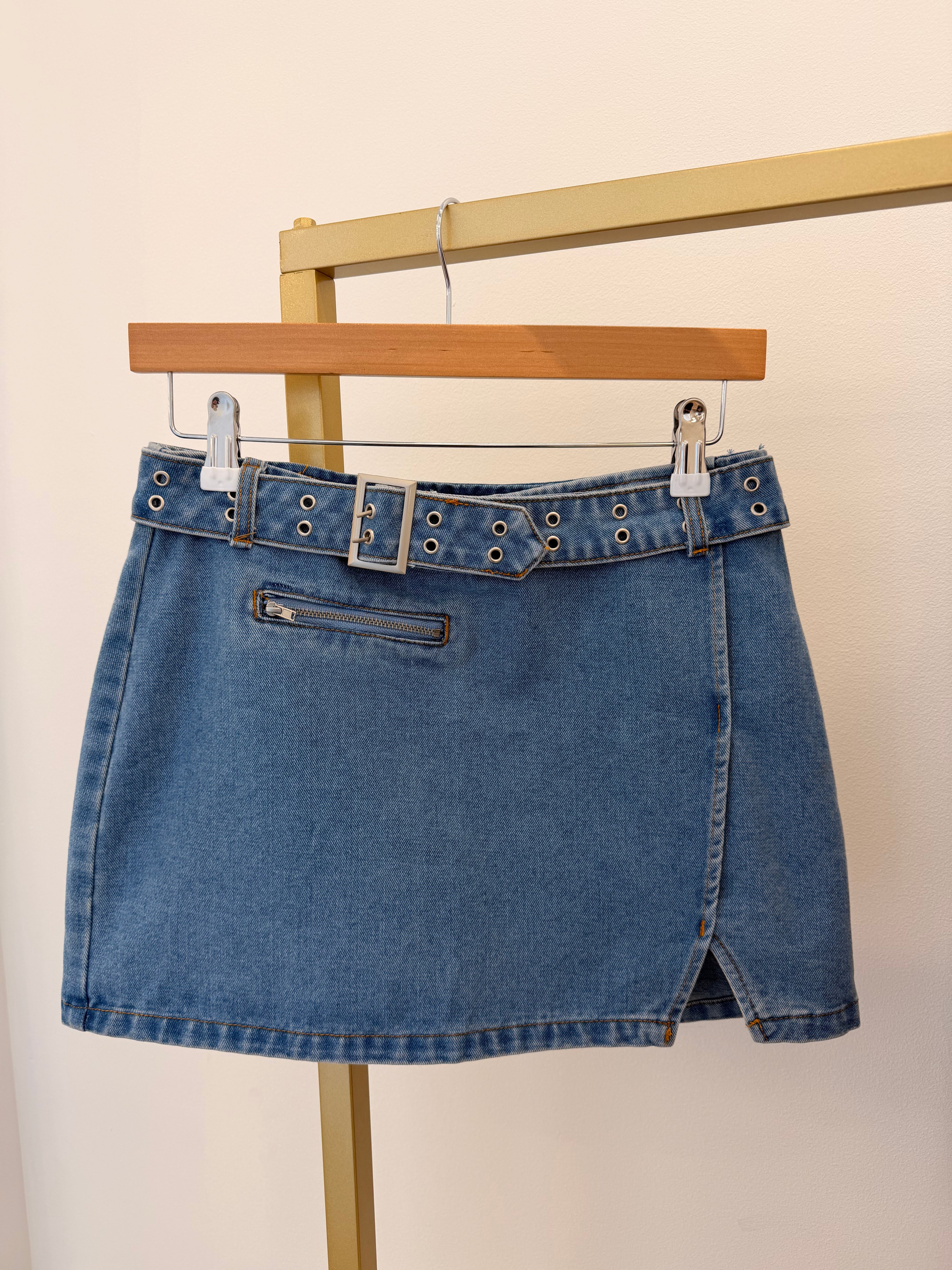 Belted Denim Mini Skirt