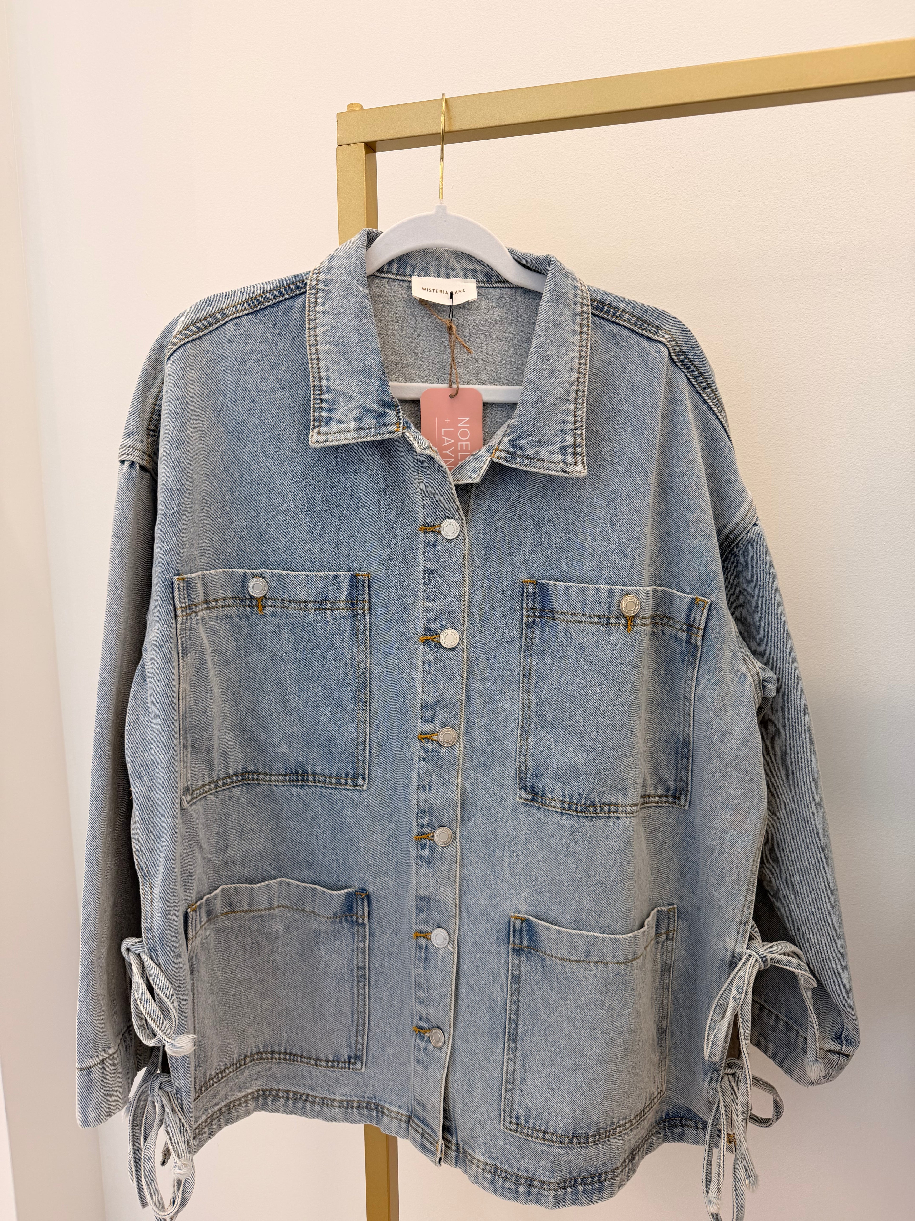 Lace Up Oversized Denim Jacket