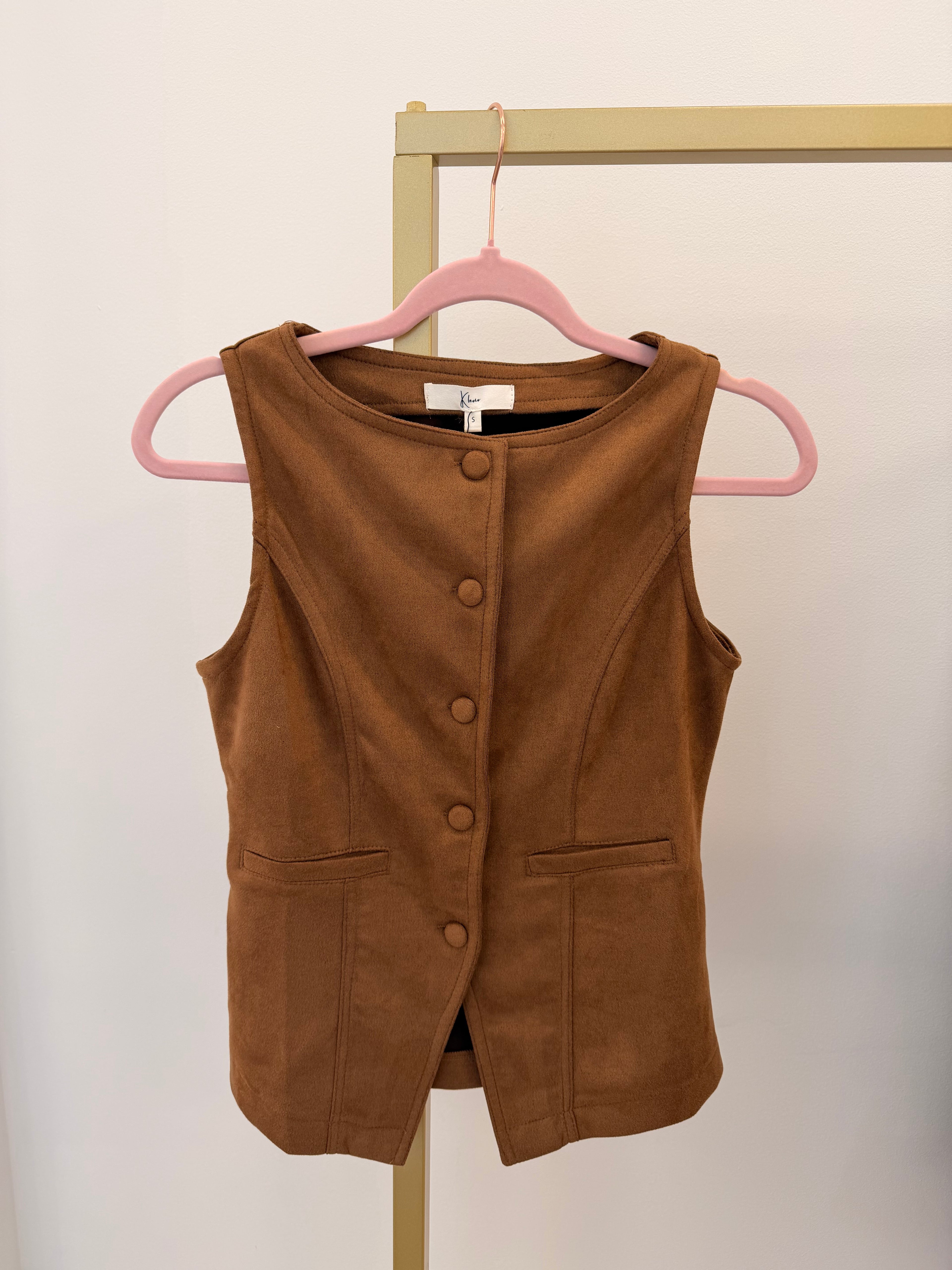 Faux Suede High Neck Vest