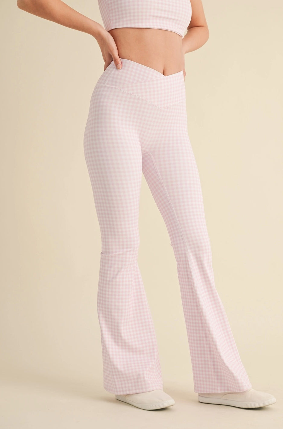 Gingham Crossover Flared Leggings