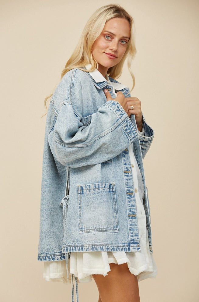 Lace Up Oversized Denim Jacket