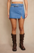 Belted Denim Mini Skirt